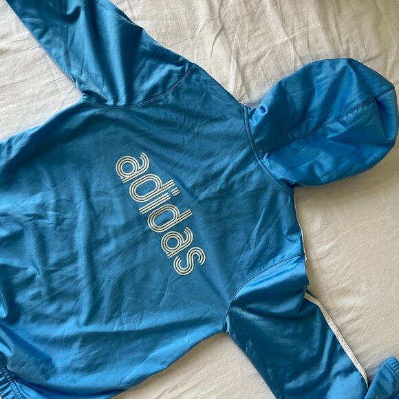 Vintage Early 2000s Light Blue Adidas Hooded Track Zip Up Jacket Y2K Era - Picture 2 of 5